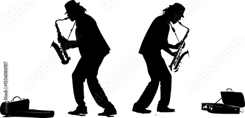 Jazz Musician Playing Saxophone - Dynamic Performance Silhouette