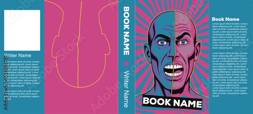 Psychological Horror with a Split Face Book Cover Design, Hardcover Book Cover Design Vector