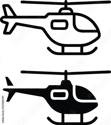 Minimalist Line Art Helicopter Icon – Front View Vector with Bold Lines and Technical Drawing Style