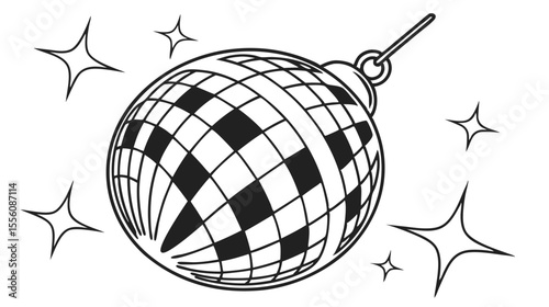 Vintage Engraved Disco Ball Illustration
