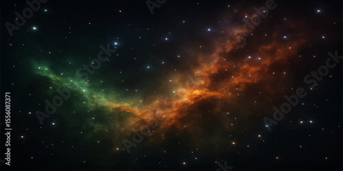 Abstract dark blue outer space with bright stars, a glowing nebula, and a distant galaxy