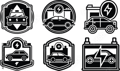 Vector art of electric car battery icons isolated on transparent background