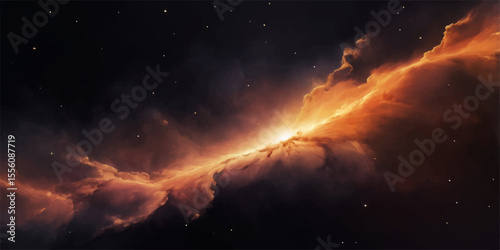 Abstract blue light of a sunlit galaxy, a dark cosmos with stars and a distant moon
