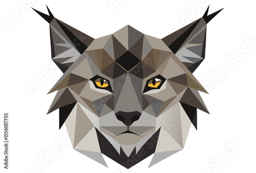 Lynx Cat Head Low Poly Vector, Geometric Style Polygonal Wild Cat Icon Illustration