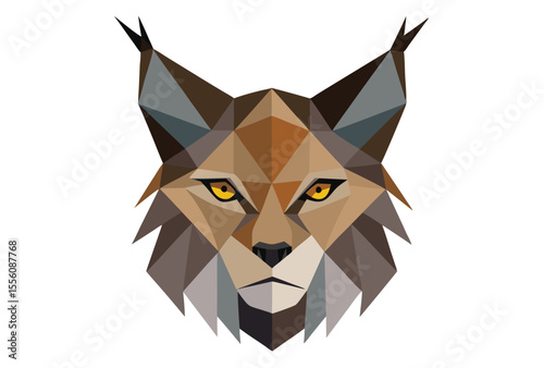 Low Poly Lynx Cat Head Vector Art, Polygonal Geometric Wild Animal Icon Illustration