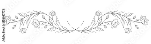 flower and leaves drawing. Vector hand drawn engraved floral card. Botanical, branch and flower Black ink sketch. Great for tattoo, invitations, greeting cards, decor