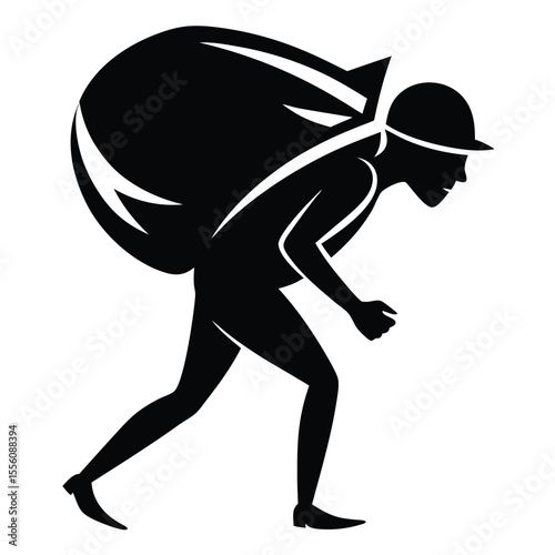 Silhouette of a Person Carrying a Heavy Bag A Symbol of Hard Work and Burden
