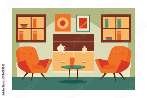 Mid-Century Modern Living Room Interior Design Retro Style Furniture and Decor