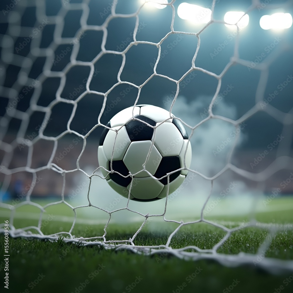 Fototapeta premium A victorious moment as the soccer ball hits the back of the net capturing the essence of teamwork