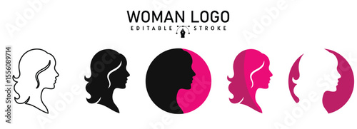 beauty woman logo silhouette color and stroke vector, female icon, woman Face logo