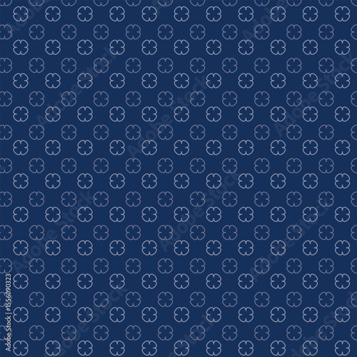 Flowers pattern doodle shapes motif continuous classic blue background. Modern floral fabric design textile swatch ladies dress, men's shirt all over print block.	