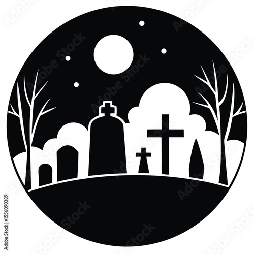 graveyard scene vector art