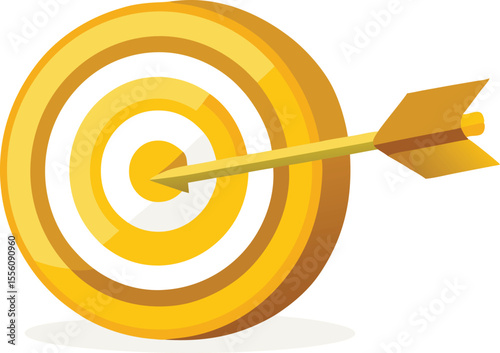Golden archery target with arrow hitting bullseye silhouette isolated on transparent background