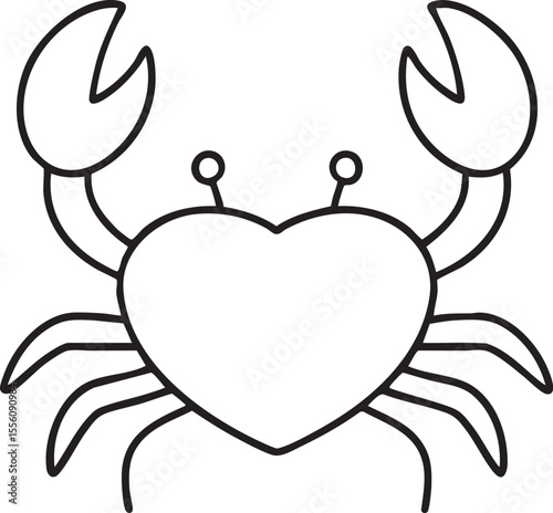 Simple Line Art Illustration of a Crab with a Heart Shaped Body and Two Small Antennae on Top