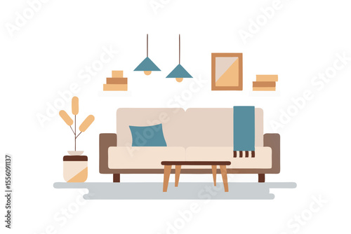 Cozy Living Room Interior Design Comfortable Sofa, Warm Lighting, and Stylish Decor