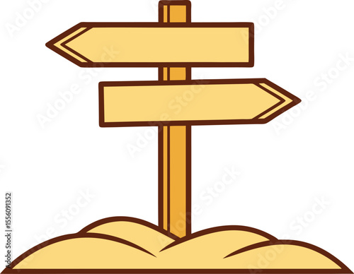 Wooden directional signpost with two blank signs isolated on transparent background silhouette