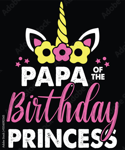 "Papa of the Birthday Princess Unicorn Floral Party Illustration"