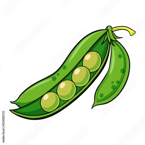 Hand Drawn Fresh Green Pea Pod Vegetable Illustration with Detailed Lines and Natural Organic Feel for