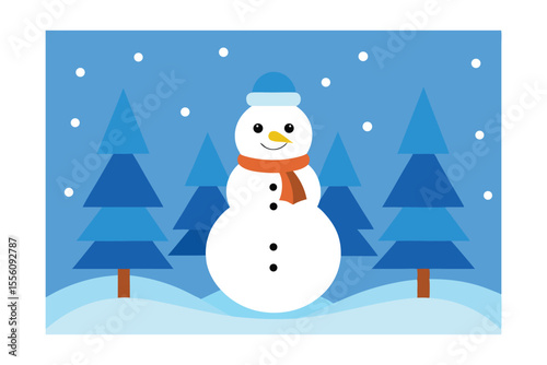 Cheerful Snowman in Winter Wonderland