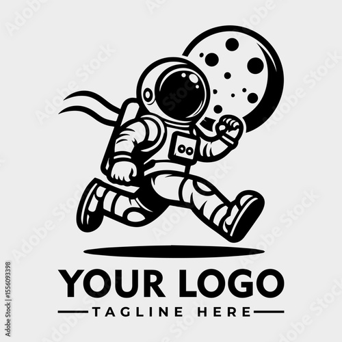 An astronaut in a spacesuit running towards a moon in space.