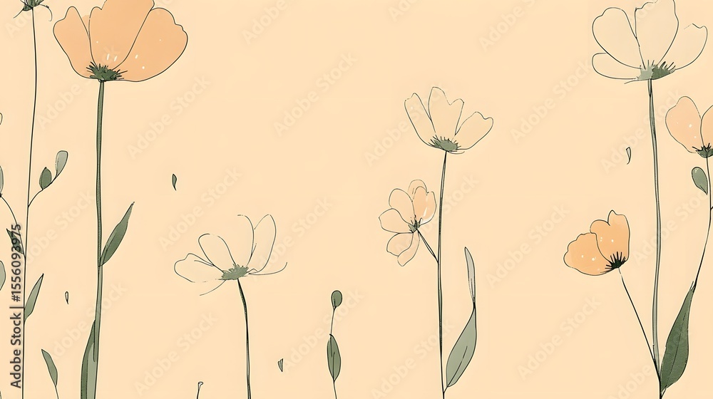 Naklejka premium Elegant Minimalist Floral Design Pastel Peach Background