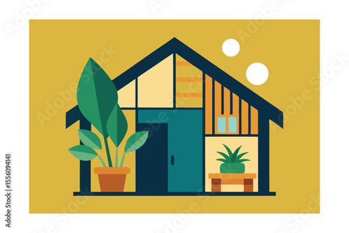 vector illustration of a house in the garden