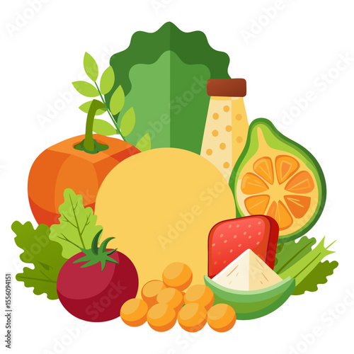 Illustration of various foods containing essential vitamin K on a white background perfect for nutrition education