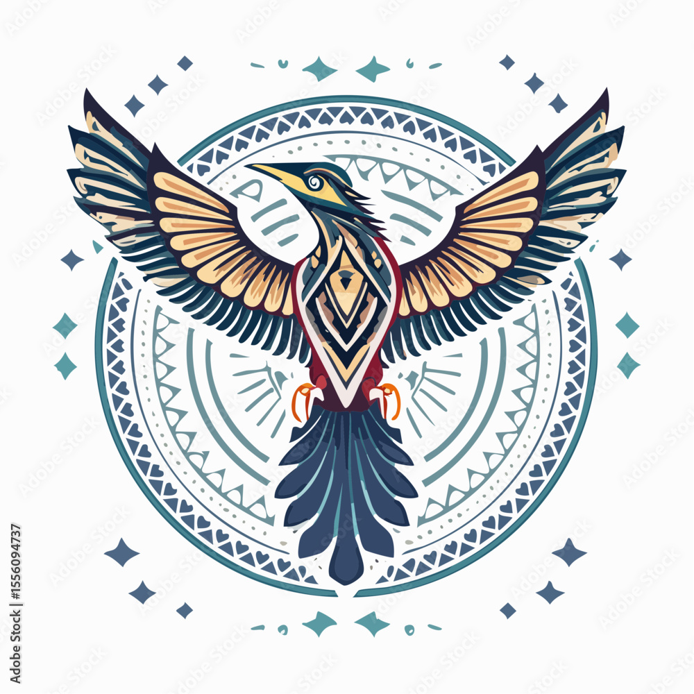 Obraz premium Majestic bird graphic design featuring an ornate circle, perfect for nature-themed logos and decorative art projects with a unique, stylized appearance.
