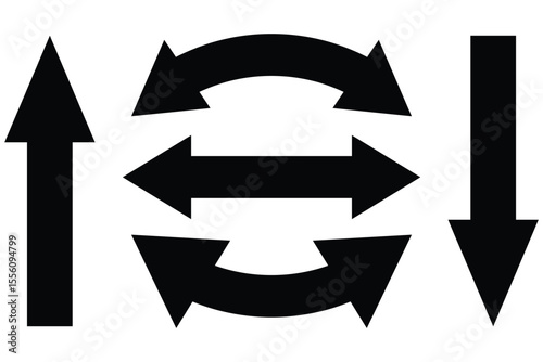 Dual semi circle arrow set . Semicircular curved thin long double ended arrow. Double Arrow set eps 10