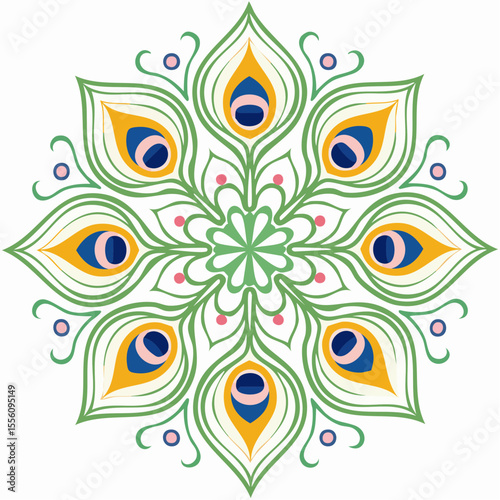 Elegant peacock feather mandala design element perfect for ornamental patterns and decorative applications