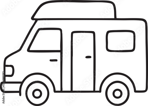 Simple Line Art Illustration of a Camper Van with a Raised Roof for Travel and Adventure