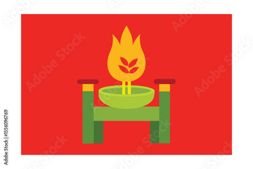 vector illustration of burning candle in a fireplace