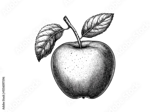 Hand-drawn apple in vintage engraving style, autumn fruit illustration, retro harvest motif, black sketch art, old botanical icon, seasonal etching artwork, apple fruit drawing,