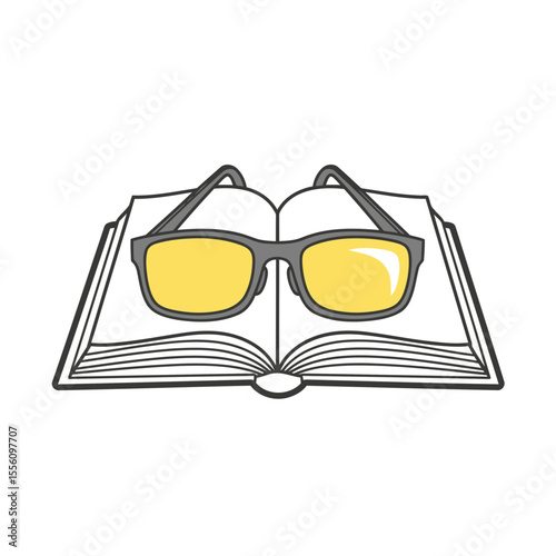 A pair of reading glasses resting on an open book