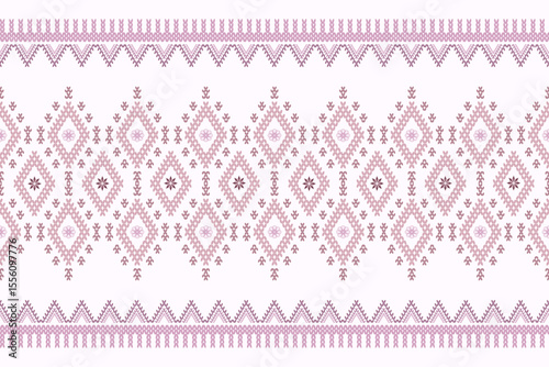 Ikat cross stitch geometric embroidery seamless knitted pattern on damask background. Perfect decorative design for sweater, fabric, decoration, illustration, ornament, texture, textile, interior
