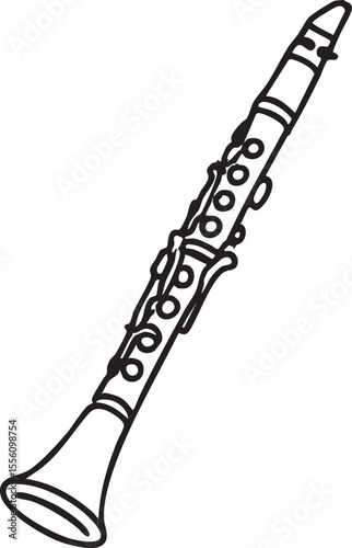 Simple Line Drawing of a Clarinet with Keys and Bell Perfect for Musical Illustrations and Educational Materials