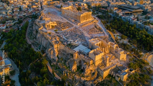 Fototapeta Naklejka Na Ścianę i Meble -  Aerial view around the acropolis in the capitol city Athens in Greece on a sunny late afternoon in fall.