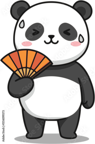 Illustration of a panda character sweating and fanning itself

