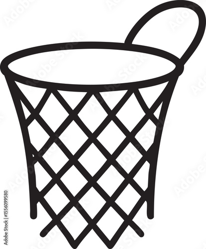 Simple Black and White Basketball Hoop Illustration with Net and Support Arm for Sports and Recreation Concepts
