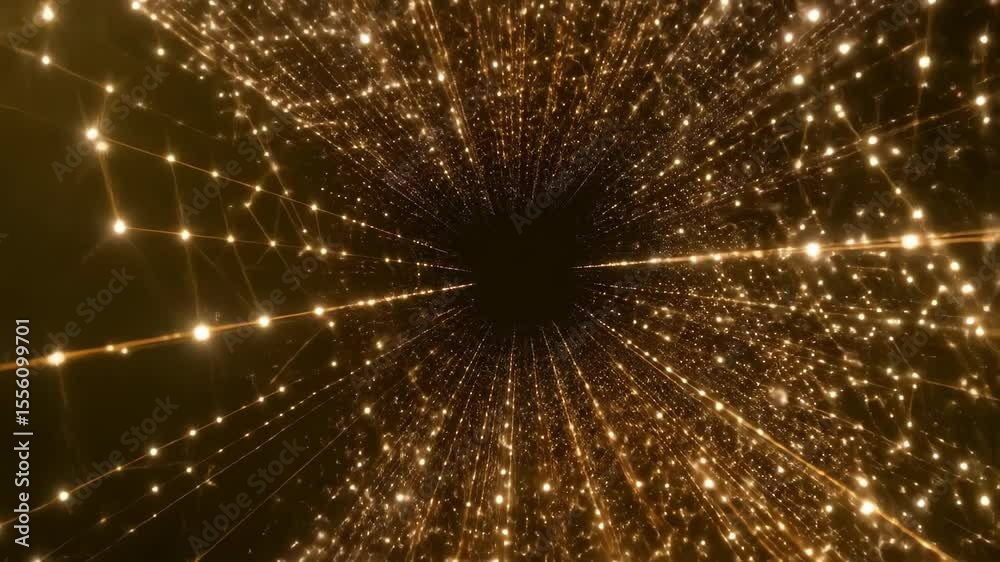 Sparkling lights converge into a dark central point creating a sense of infinite depth
