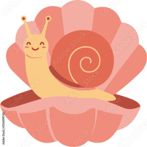 A cute illustration of a lovely snail sitting on a purple seashell