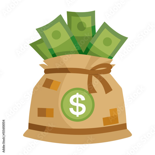 Green dollar money bags symbolize financial success, investment, and wealth