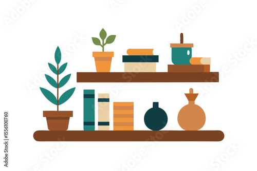 Cozy Home Decor Stylish Bookshelf with Plants and Decor Items