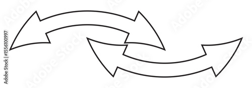 Horizontal dual side long straight arrow vector. Dual arrow sign. Dual sided arrow vector, icon, silhouette design. Semicircular curved thin, long double ended arrow vector eps 10