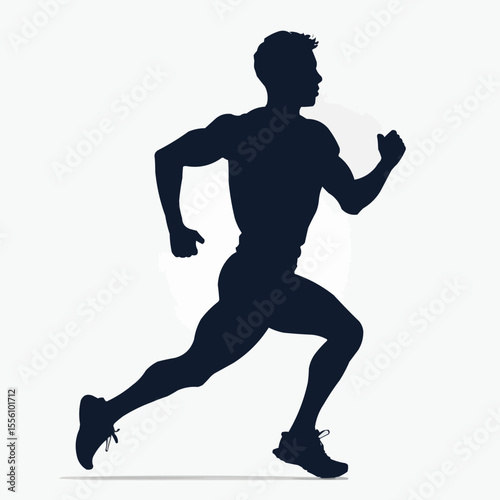 Silhouette of a muscular man running with defined arms and legs against a white background image view