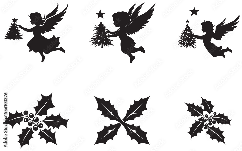 Naklejka premium christmas vector silhouettes of wings