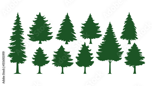 A row of evergreen tree silhouettes in various sizes