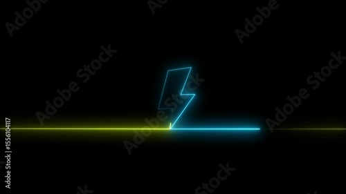 Abstract neon battery charging icon . neon lightning bolt, glowing sign.