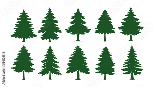 A row of evergreen tree silhouettes in various sizes