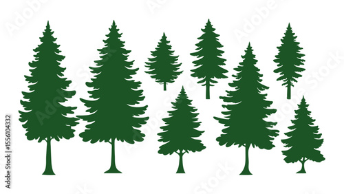 A row of evergreen tree silhouettes in various sizes